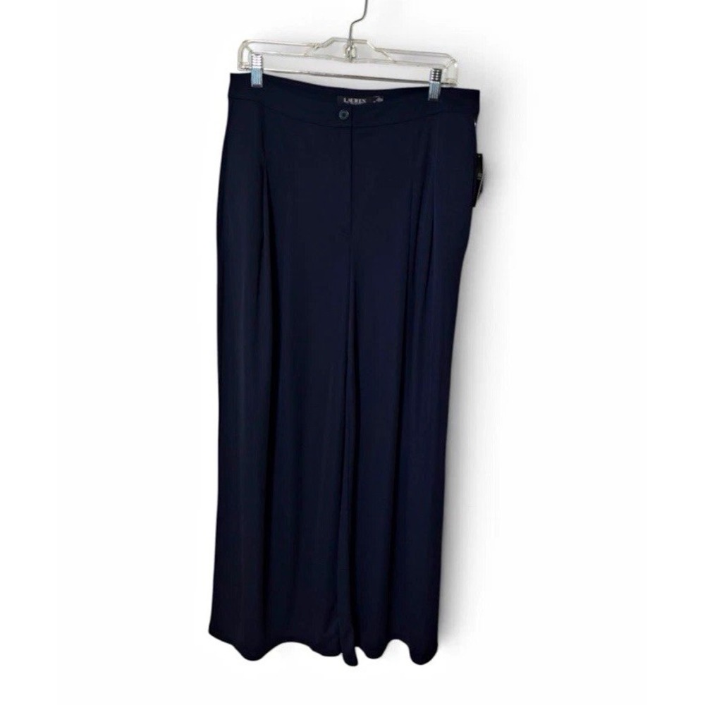 Lauren Ralph Lauren Womens Size 12 Navy Pleated Stretch Jersey Wide Leg Pants